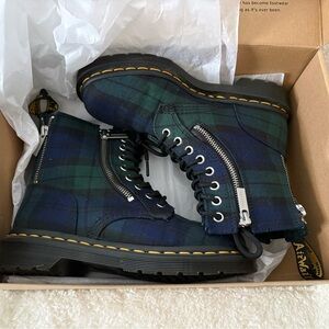 Dr. Martens Blue and Green Plaid Boots